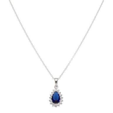 New Sterling Silver Blue Cubic Zirconia Pendant & 18" Necklace