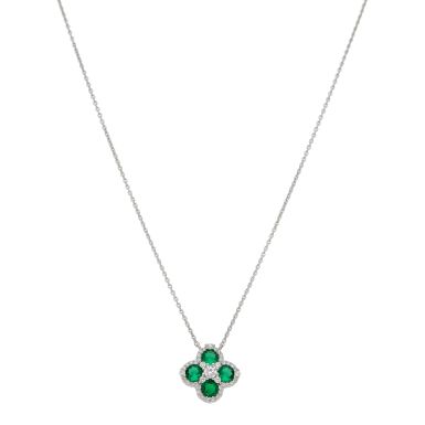New Sterling Silver Green Cubic Zirconia Petal 16"-18" Necklace