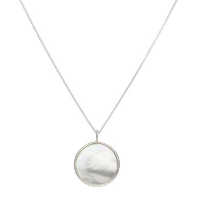 New Sterling Silver Mother Of Pearl Circle Pendant & 18" Chain