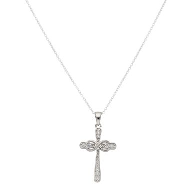 New Sterling Silver Infinity Cubic Zirconia Cross & 18" Necklace