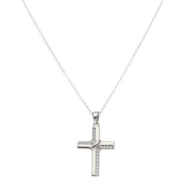 New Sterling Silver Cubic Zirconia Cross & 18" Necklace