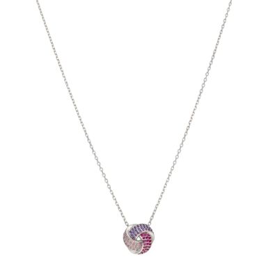 New Sterling Silver Cubic Zirconia Pink Knot Necklace