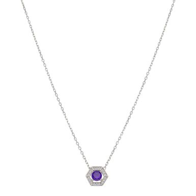 New Sterling Silver Violet Cubic Zirconia Hexagon Halo Necklace