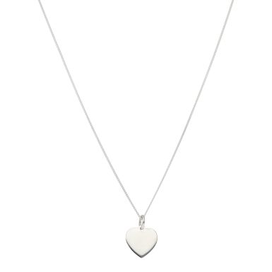 New Sterling Silver Plain Heart Pendant & 18" Chain Necklace