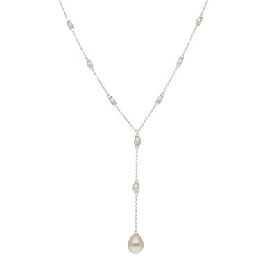 New Sterling Silver Freshwater Cultured Pearl Y Necklace