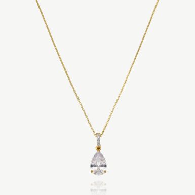 New 18ct Gold Plate 925 Silver Cubic Circonia Pear Drop Necklace