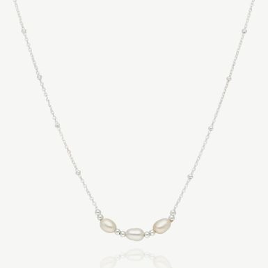 New Sterling Silver Trio Fresh Water Cultured Pearl Necklace