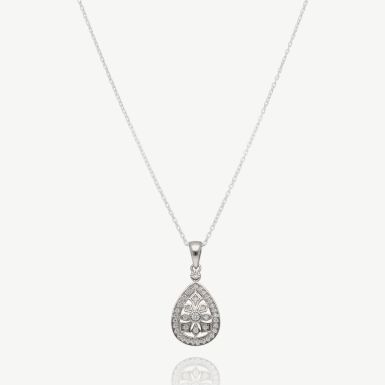New Sterling Silver Detailed Cubic Zirconia Pendant & 18" Chain