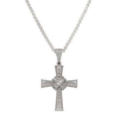 New Sterling Silver Cubic Zirconia Large Cross & 24" Necklace