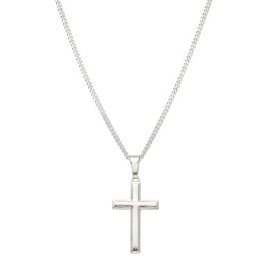 New Sterling Silver Edge Cross Pendant & 22" Chain Necklace