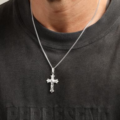New Sterling Silver Fancy Crucifix Pendant & 22" Chain Necklace
