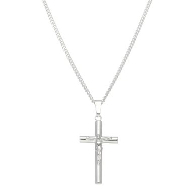 New Sterling Silver Large Crucifix Pendant & 24" Chain Necklace
