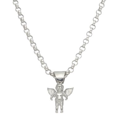 New Sterling Silver Cupid Pendant & 24" Belcher Chain Necklace