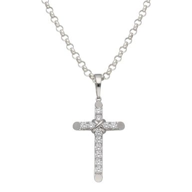New Sterling Silver Cubic Zirconia Large Cross & 24" Necklace