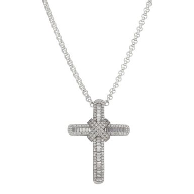 New Sterling Silver Cubic Zirconia Cross Pendant & 24" Necklace