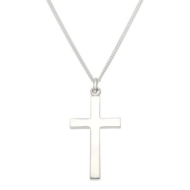 New Sterling Silver Large Solid Cross Pendant & 24" Necklace