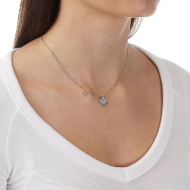 New Sterling Silver Mother Of Pearl & Gem Stone 16-17" Necklace