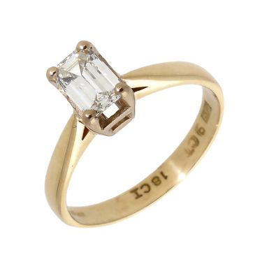 Pre-Owned 9ct Yellow Gold Emerald Cut Diamond Solitaire Ring