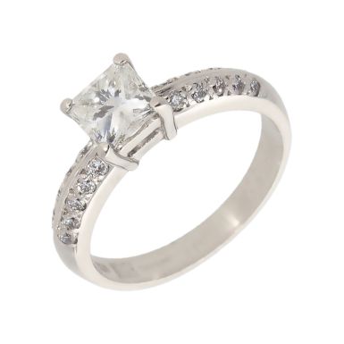Pre-Owned 14ct White Gold Princess Cut Diamond Solitaire Ring