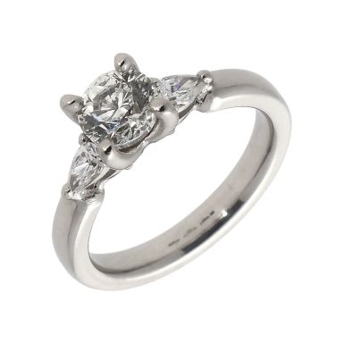 Pre-Owned Platinum Diamond Solitaire & Pear Cut Shoulders Ring