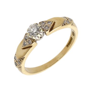 Pre-Owned 9ct Gold Diamond Solitaire & Shoulders Band Ring