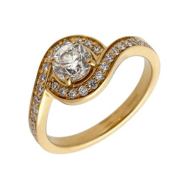 Pre-Owned 18ct Yellow Gold Diamond Solitaire Halo Twist Ring