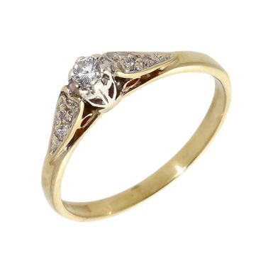 Pre-Owned 9ct Yellow Gold Diamond Solitaire & Shoulders Ring