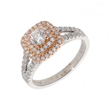 Pre-Owned 18ct White & Rose Gold 0.71 Carat Diamond Halo Ring