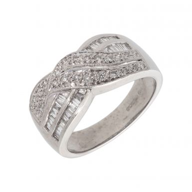 Pre-Owned 18ct White Gold Mixed Cut Diamond Multi Row Wave Ring