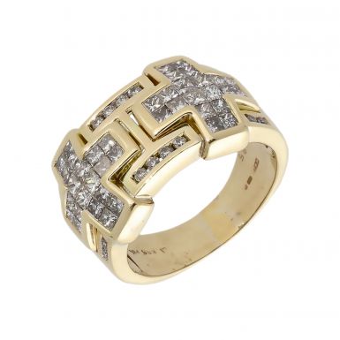 Pre-Owned 14ct Yellow Gold Mixed Cut Diamond Cross Dress Ring