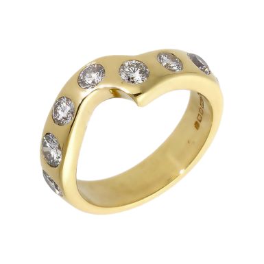 Pre-Owned 18ct Yellow Gold Diamond Set Wave Shaped Band Ring