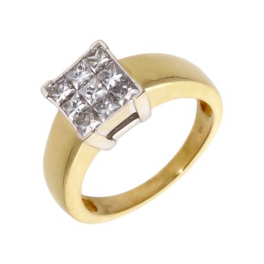 Pre-Owned 18ct Gold 1.00ct Princess Cut Diamond Cluster Ring
