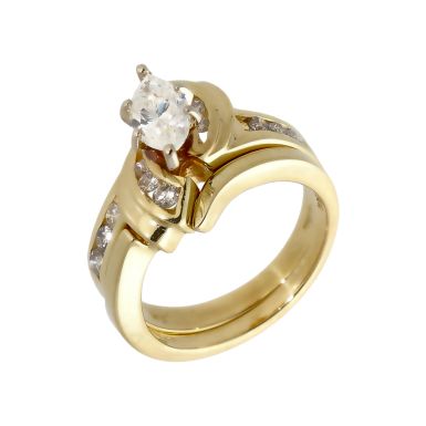 Pre-Owned 14ct Gold Marquise Diamond 1.00ct Bridal Ring Set
