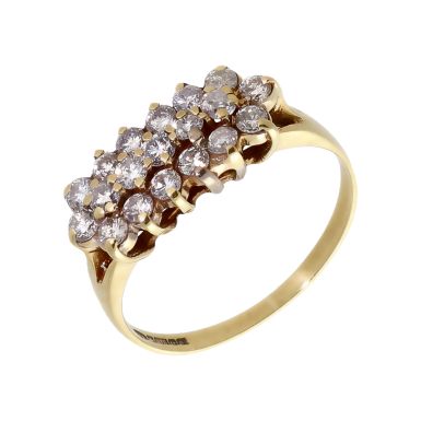 Pre-Owned 9ct Yellow Gold Triple Row Diamond Cluster Ring