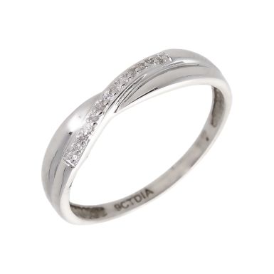 Pre-Owned 9ct White Gold Diamond Set Crossover Dress Ring