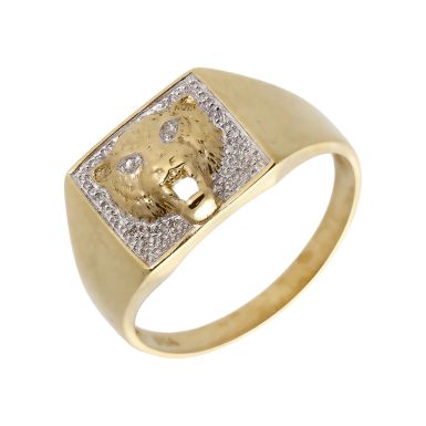 Pre-Owned 9ct Yellow Gold Diamond Set Leopard Signet Ring