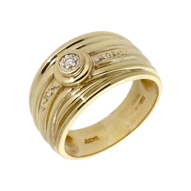 Pre-Owned 9ct Yellow Gold Diamond Set Wide Ribbed Dress Ring