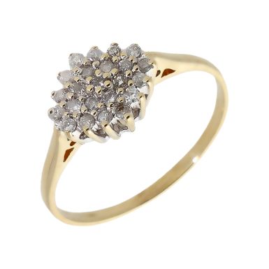 Pre-Owned 9ct Yellow Gold Rhombic Diamond Cluster Ring