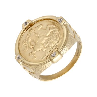 Pre-Owned 9ct Gold Diamond Set George & Dragon Coin Style Ring