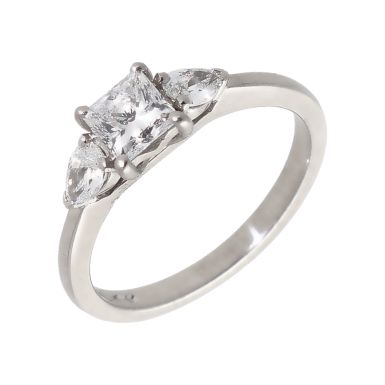 Pre-Owned Platinum Princess & Pear Cut Diamond Trilogy Ring