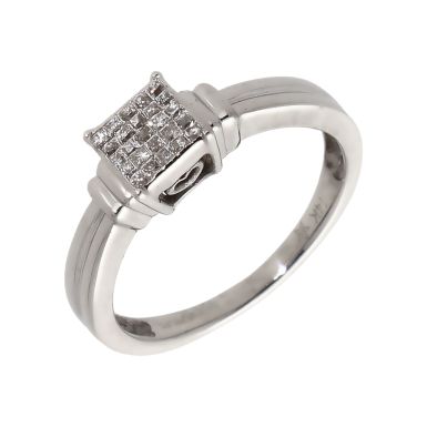 Pre-Owned 14ct White Gold Princess Cut Diamond Cluster Ring