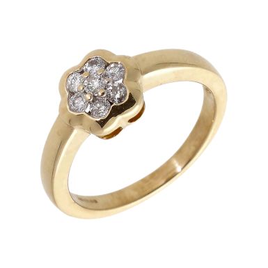 Pre-Owned 9ct Yellow Gold 0.25 Carat Diamond Flower Cluster Ring