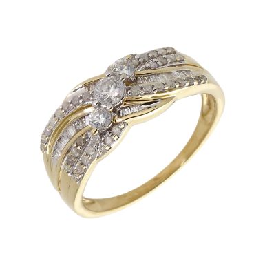 Pre-Owned 9ct Yellow Gold Diamond Set Crossover Wave Dress Ring