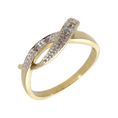 Pre-Owned 9ct Yellow Gold Diamond Set Crossover Wave Ring