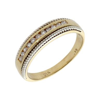 Pre-Owned 9ct Gold Rope Edged 0.15 Carat Diamond Band Ring