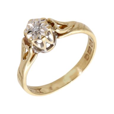 Pre-Owned 9ct Yellow Gold Illusion Set Diamond Solitaire Ring