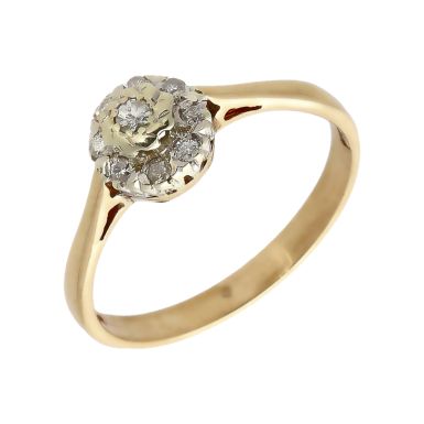 Pre-Owned 9ct Yellow Gold 0.10 Carat Diamond Cluster Ring