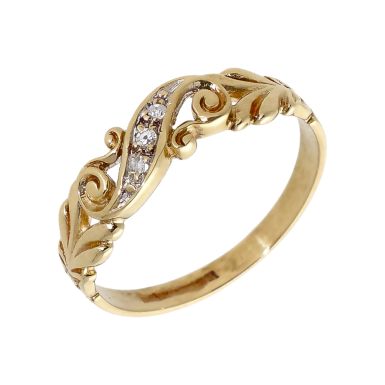 Pre-Owned Vintage Style 9ct Gold Diamond Set Scroll Dress Ring