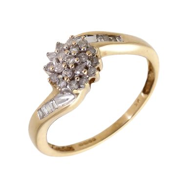Pre-Owned 9ct Yellow Gold Diamond Cluster Twist Ring