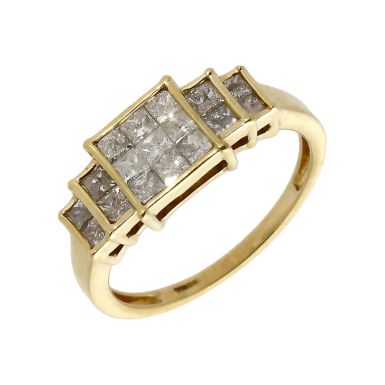 Pre-Owned 9ct Yellow Gold Princess Cut Diamond Cluster Ring